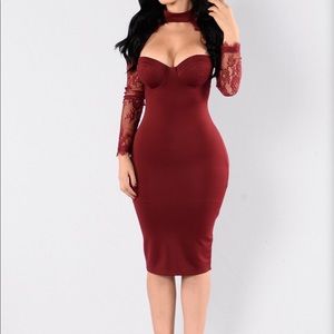 Fashion Nova Red burgundy lace dress 🎁